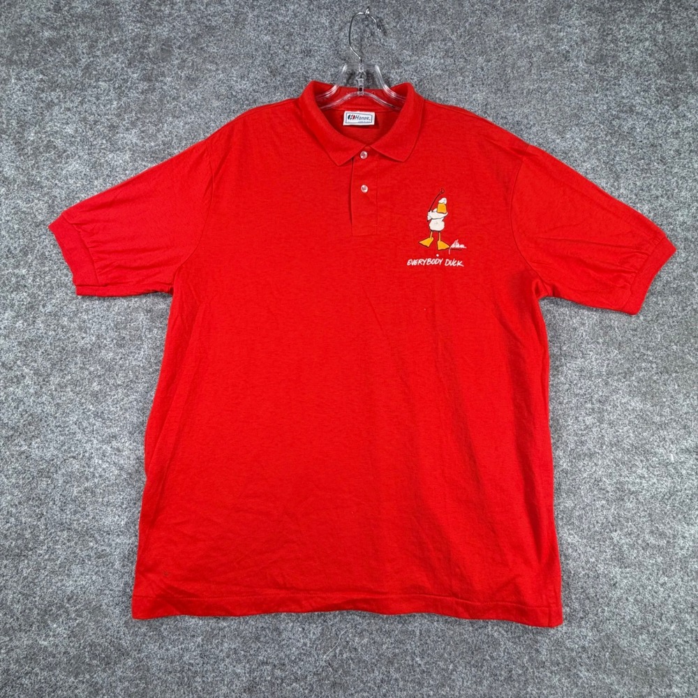 VTG 80s Hanes Everybody Duck Golf Polo Shirt XL Red Single Stitch John Baron USA